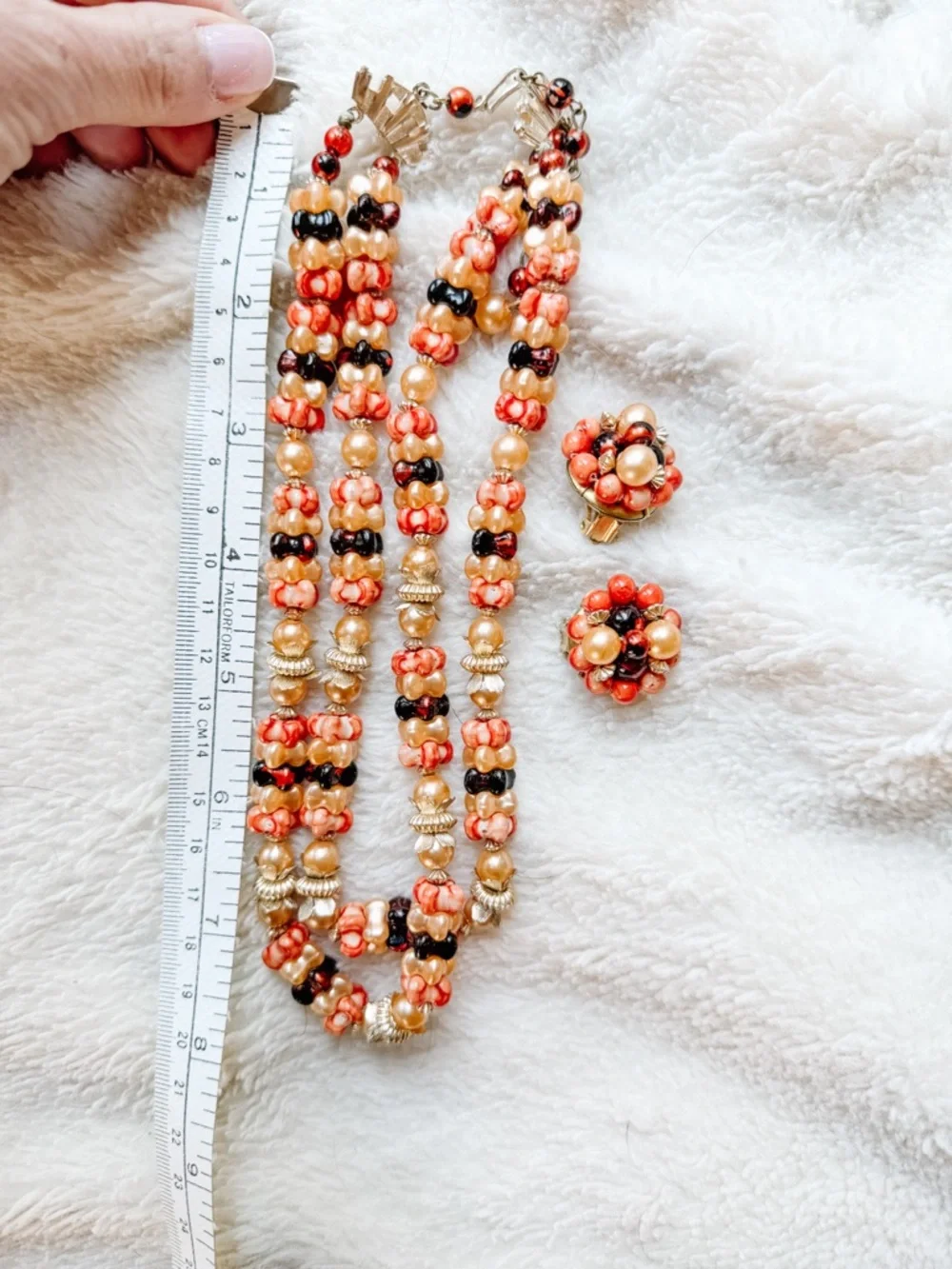 Vintage 3-Strand Beaded Statement Set - Cluster Earrings & Necklace - Picture 9 of 9